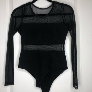 Black and Mesh Long Sleeve Bodysuit